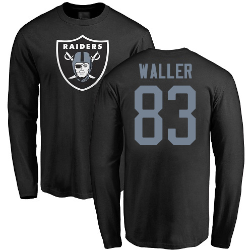 Men Oakland Raiders Olive Darren Waller Name and Number Logo NFL Football #83 Long Sleeve T Shirt